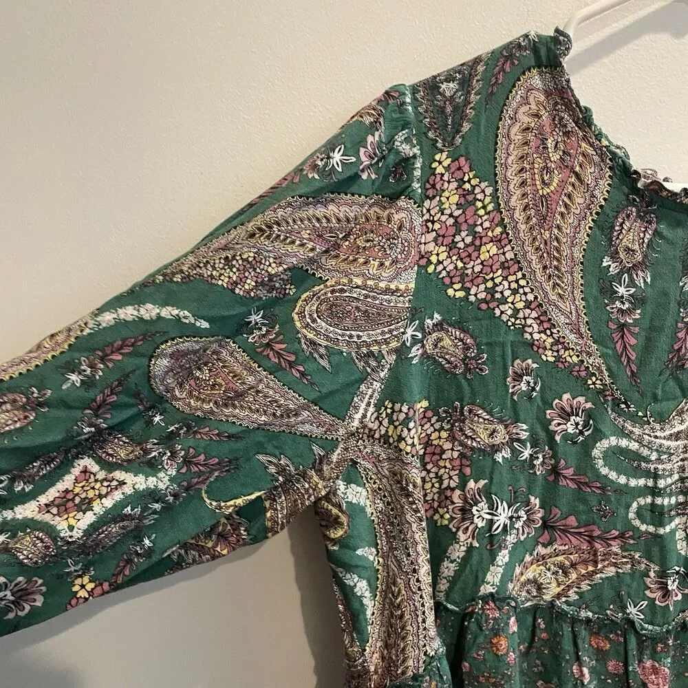 Wonderly Green Floral Women's Paisley Tiered Boho Top Sz 2X Tunic Dress Prairie